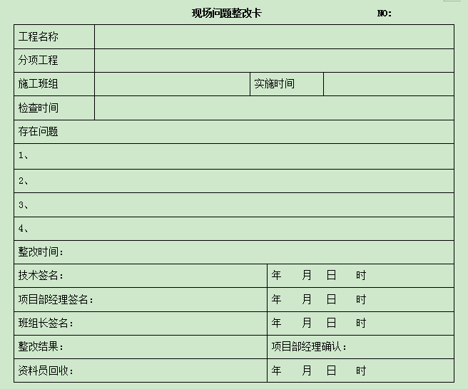 外墻保溫施工方案現場問題答卷卡